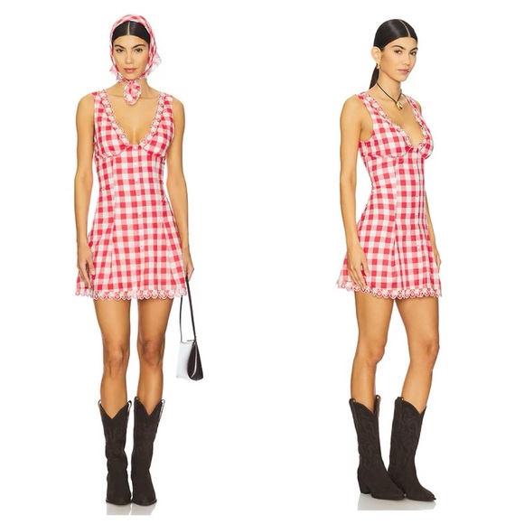 NWT Frankies Bikinis x Bella Hadid Farm Gingham Mini Dress in red - Picture 6 of 11